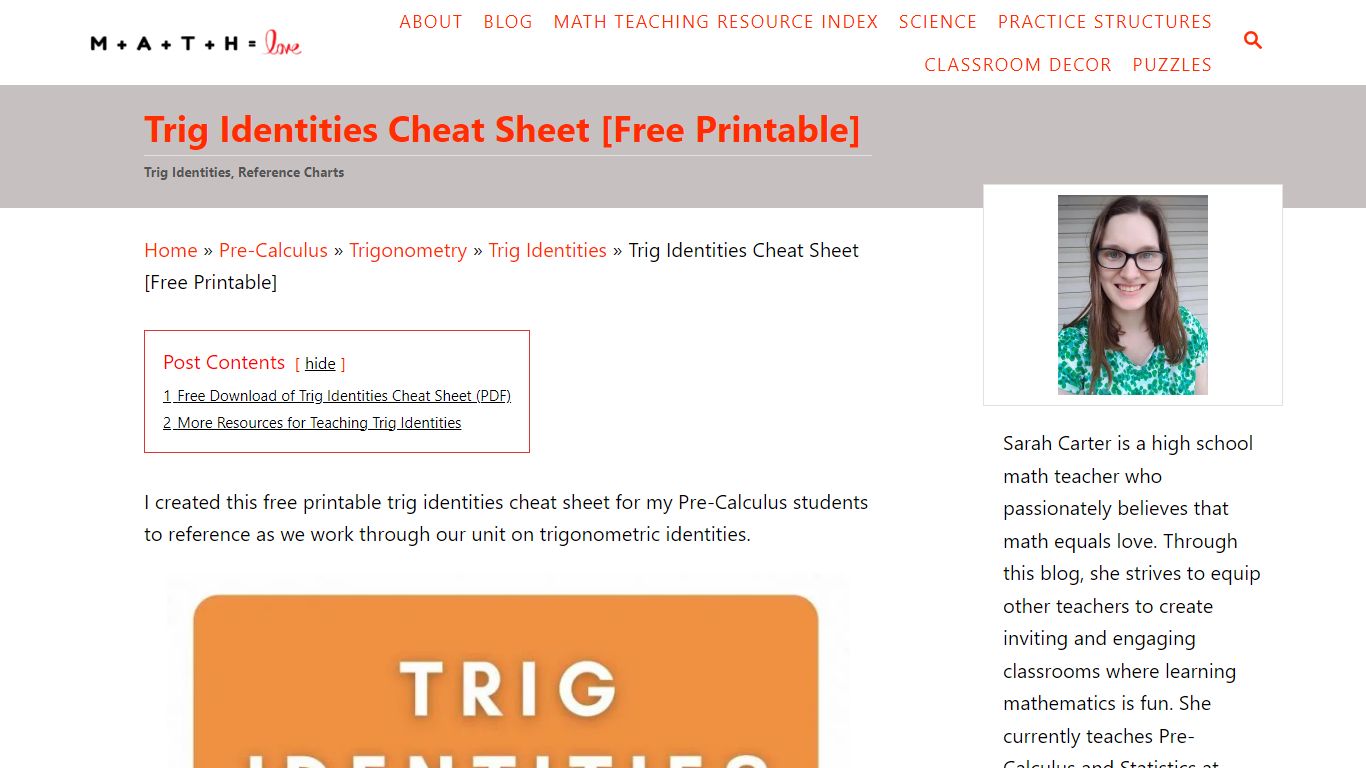 Trig Identities Cheat Sheet [Free Printable] - Math = Love