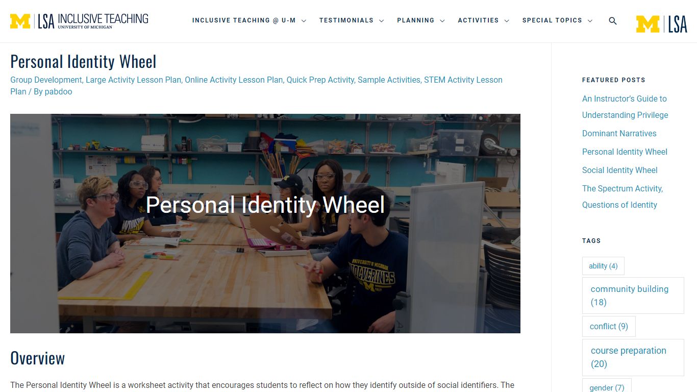 Personal Identity Wheel – Inclusive Teaching - University of Michigan