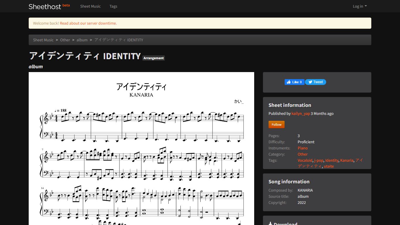 アイデンティティ IDENTITY – album sheet music | Sheethost